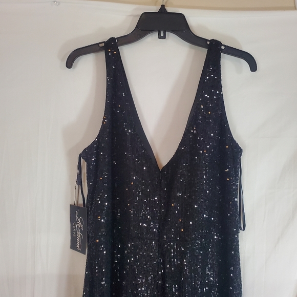 $398 La Femme Women's Size 18W Black Sleeveless Wide Leg Sequin Jumpsuit New - Picture 4 of 7